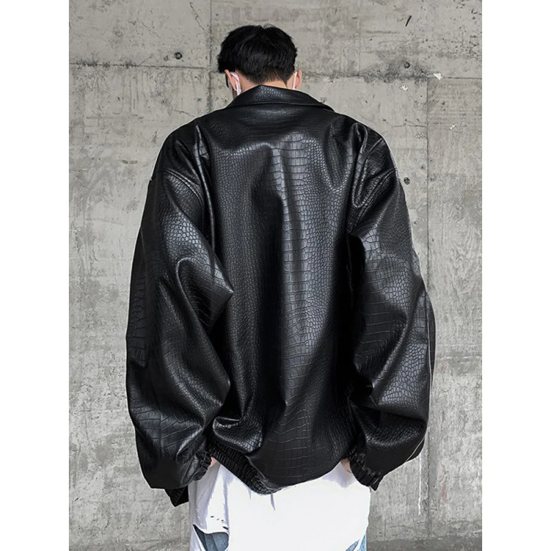 Herren Oversized Kunstlederjacke mit Krokodilprägung und Kontrastpaspel Nord Taschen