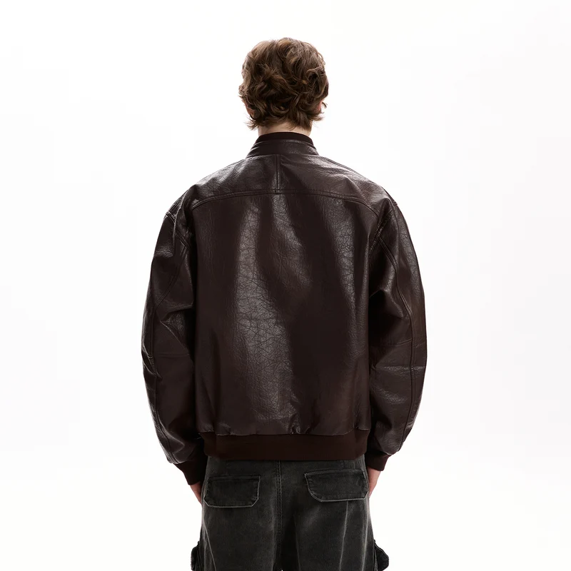 Herren Oversized Kunstlederjacke im Worker-Look mit Pattentaschen Nord Taschen