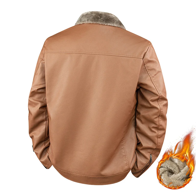 Herren Kunstleder-Bomberjacke mit wärmendem Teddyfutter und umklappbarem Fellkragen Nord Taschen