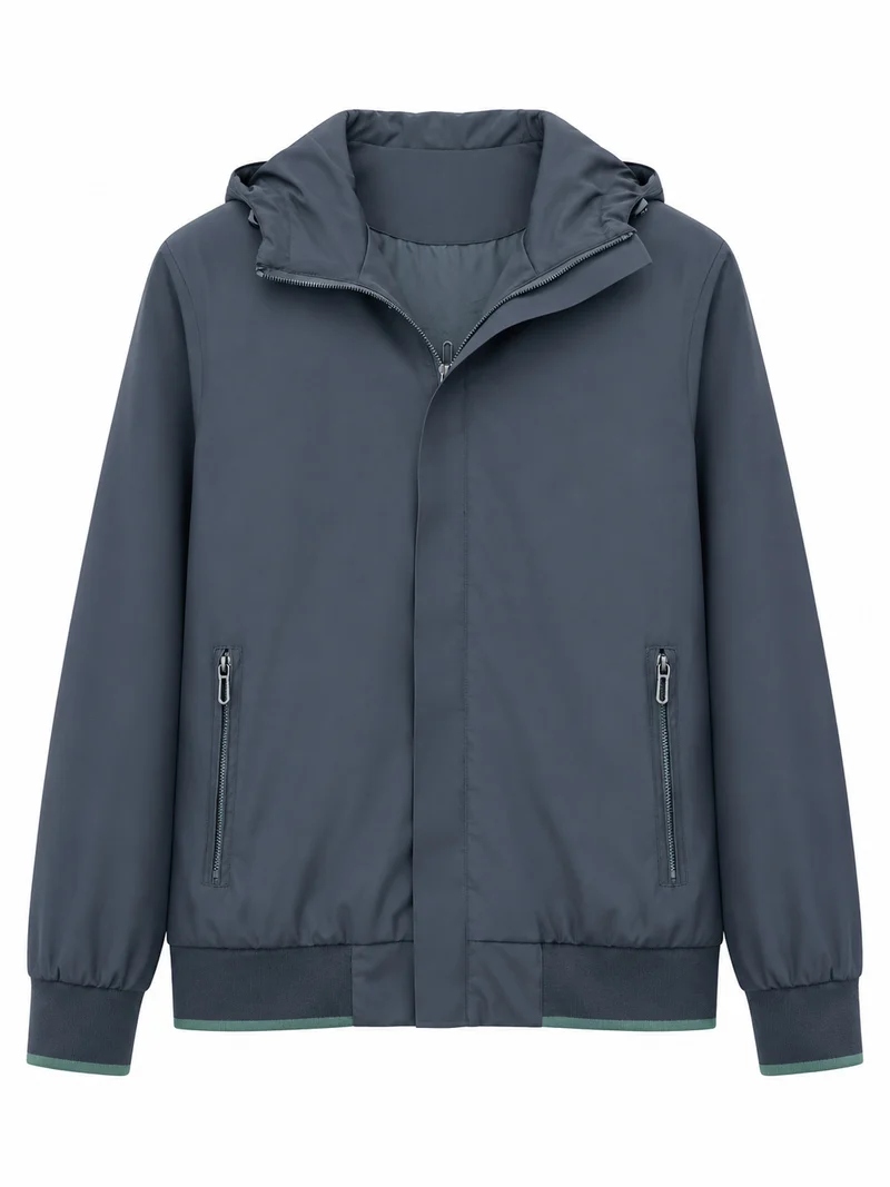 Herren Kapuzen-Blouson Leichter Windbreaker mit geripptem Saum und verdeckter Reißverschlussleiste Nord Taschen