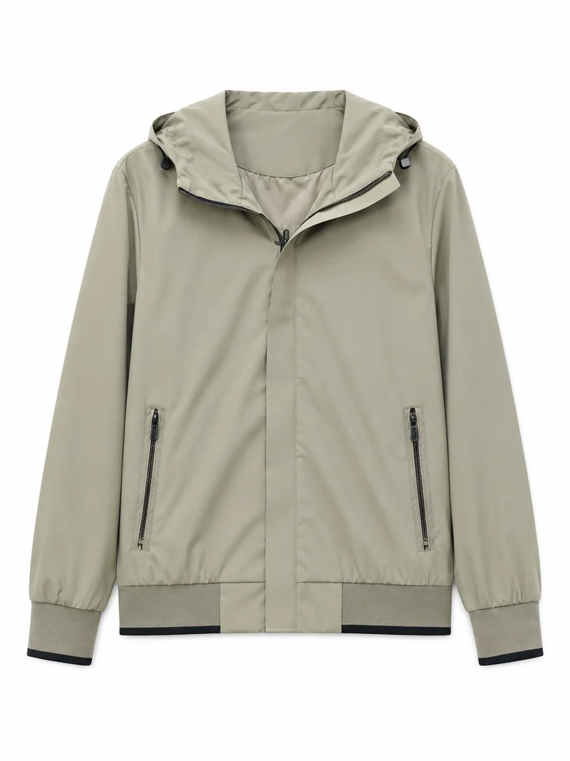 Herren Kapuzen-Blouson Leichter Windbreaker mit geripptem Saum und verdeckter Reißverschlussleiste Nord Taschen
