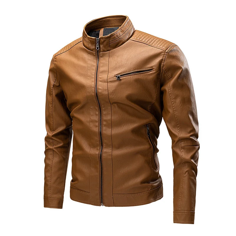 Herren Slim-Fit Bikerjacke in Lederoptik mit Stehkragen und gesteppter Schulterpartie Nord Taschen