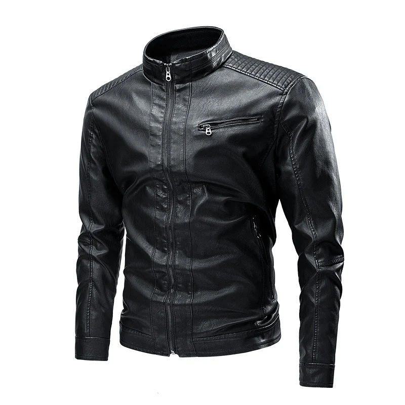 Herren Slim-Fit Bikerjacke in Lederoptik mit Stehkragen und gesteppter Schulterpartie Nord Taschen