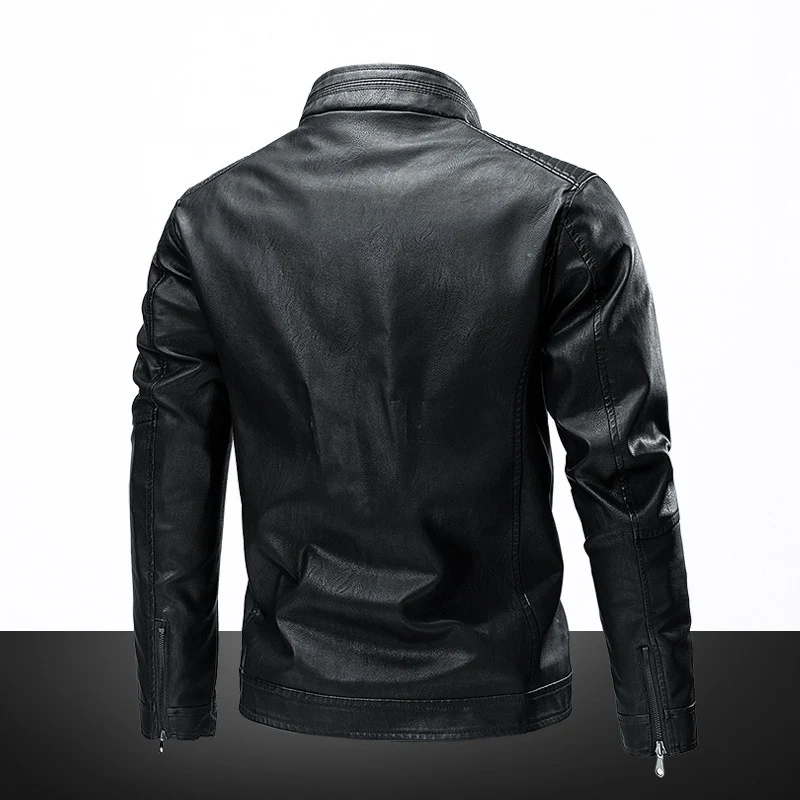 Herren Slim-Fit Bikerjacke in Lederoptik mit Stehkragen und gesteppter Schulterpartie Nord Taschen