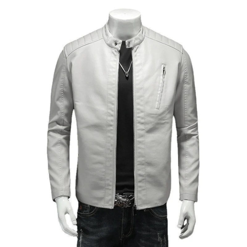 Herren Schmale Lederjacke im Biker-Look mit Stehkragen und senkrechter Brusttasche Nord Taschen