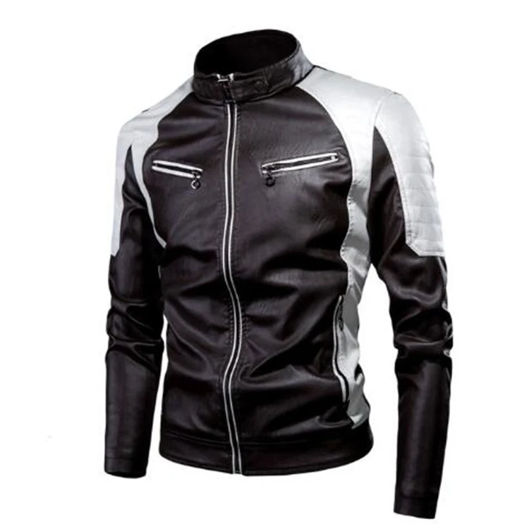 Herren Schmal geschnittene Motorrad-Kunstlederjacke mit Kontrastpaneelen, gesteppter Schulter und Reißverschlusstaschen Nord Taschen