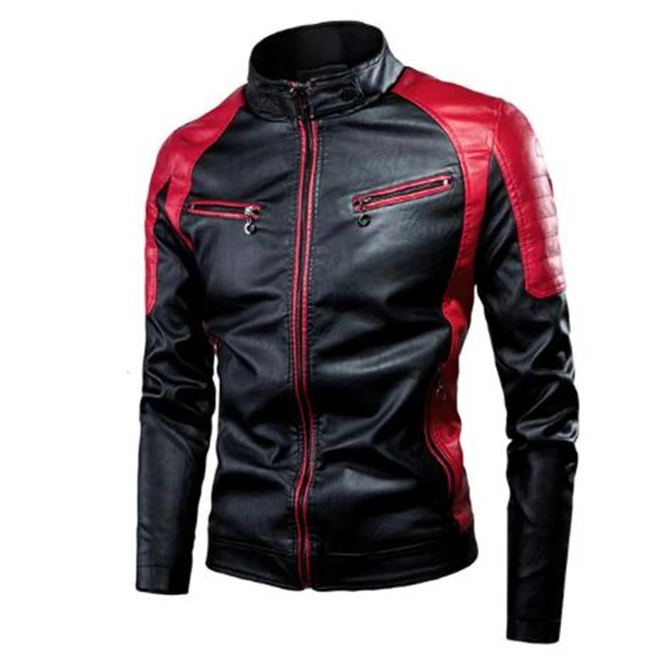 Herren Schmal geschnittene Motorrad-Kunstlederjacke mit Kontrastpaneelen, gesteppter Schulter und Reißverschlusstaschen Nord Taschen