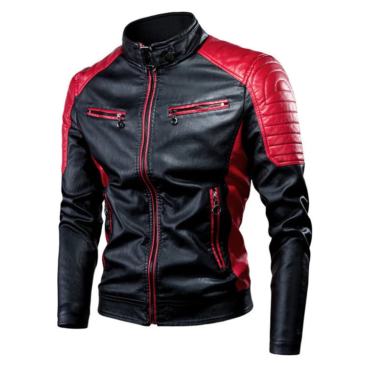 Herren Schmal geschnittene Motorrad-Kunstlederjacke mit Kontrastpaneelen, gesteppter Schulter und Reißverschlusstaschen Nord Taschen