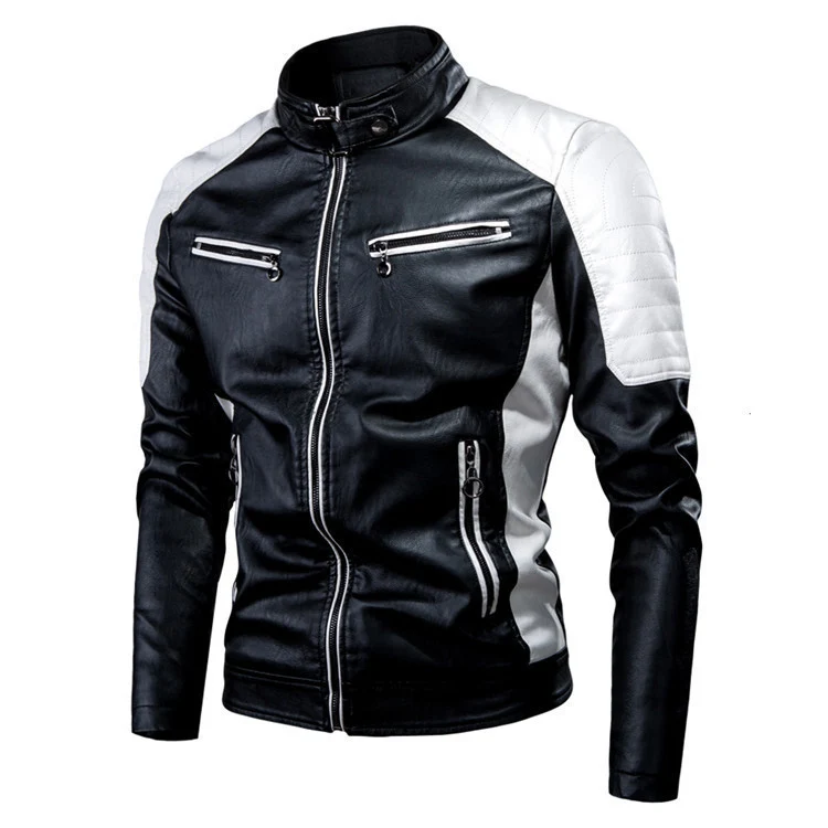 Herren Schmal geschnittene Motorrad-Kunstlederjacke mit Kontrastpaneelen, gesteppter Schulter und Reißverschlusstaschen Nord Taschen