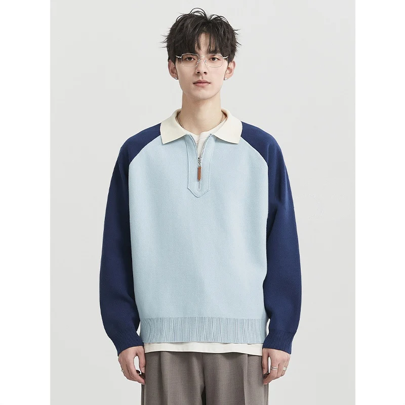 Herren Halbzip-Pullover mit Polokragen und Colourblock-Ärmeln Nord Taschen