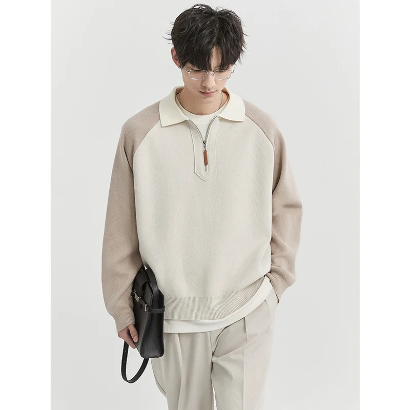 Herren Halbzip-Pullover mit Polokragen und Colourblock-Ärmeln Nord Taschen