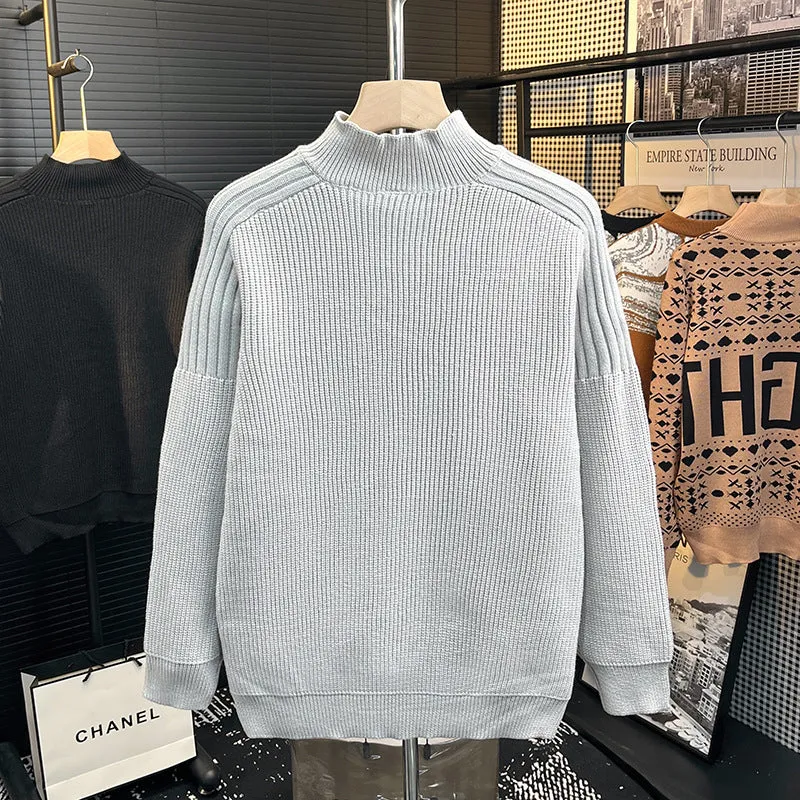 Herren Grobstrick-Pullover mit halber Knopfleiste und hohem Stehkragen Nord Taschen