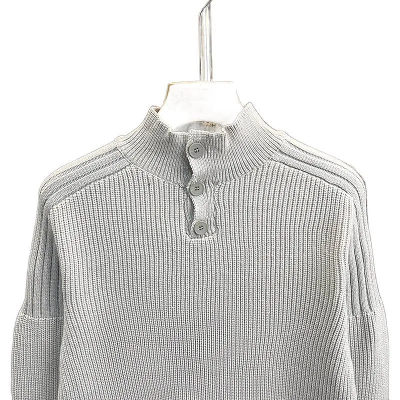 Herren Grobstrick-Pullover mit halber Knopfleiste und hohem Stehkragen Nord Taschen