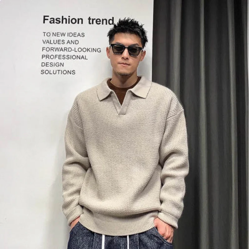 Herren Grobmaschiger Polokragen-Pullover mit verdeckter Halbleiste und geripptem Saum Nord Taschen