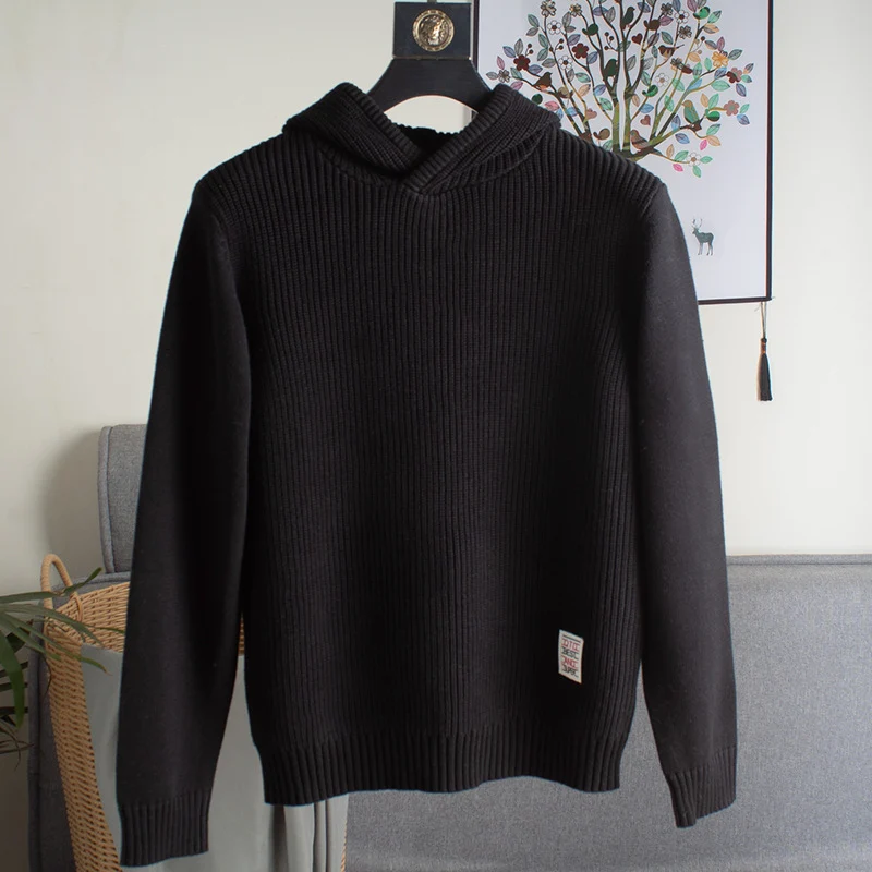 Herren Grobgerippter Kapuzenpullover mit glatten Ärmeln und geripptem Saum Nord Taschen