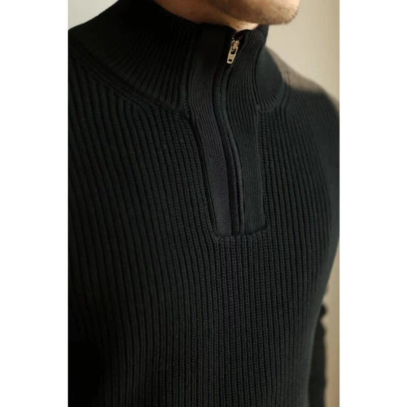 Herren Grobgerippter Halbzip-Strickpullover mit Stehkragen Nord Taschen