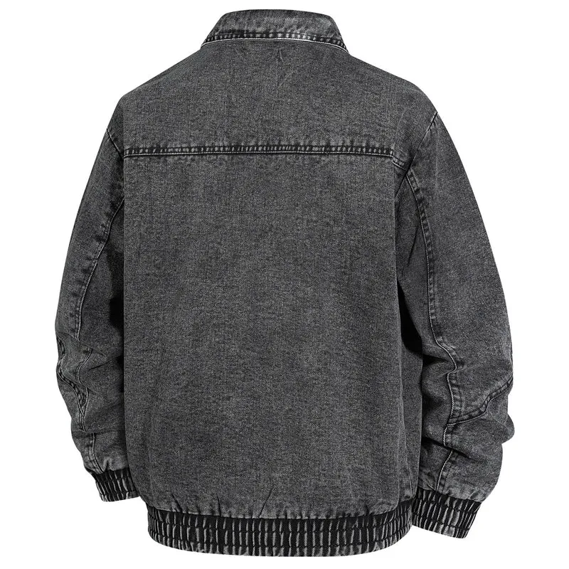 Herren Übergroße Jeans-Bomberjacke mit Stone-Wash, Reißverschluss und geripptem Saum Nord Taschen