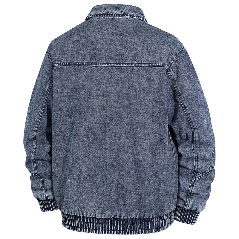 Herren Übergroße Jeans-Bomberjacke mit Stone-Wash, Reißverschluss und geripptem Saum Nord Taschen