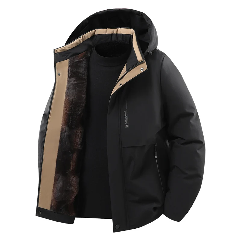Herren Thermoisolierte Steppjacke mit Kunstfell-Innenfutter und Kapuze Nord Taschen