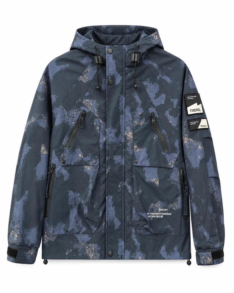 Herren Technischer Camouflage-Parka mit Kapuze und Ripstop-Außenmaterial Nord Taschen