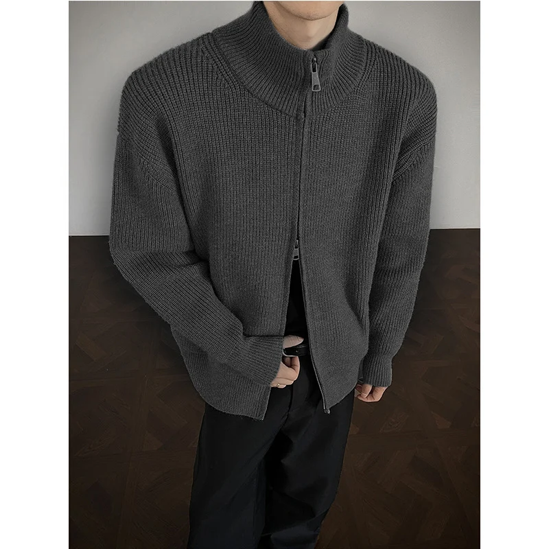 Unisex Grobstrick-Zipjacke mit Stehkragen und Zwei-Wege-Reißverschluss Nord Taschen