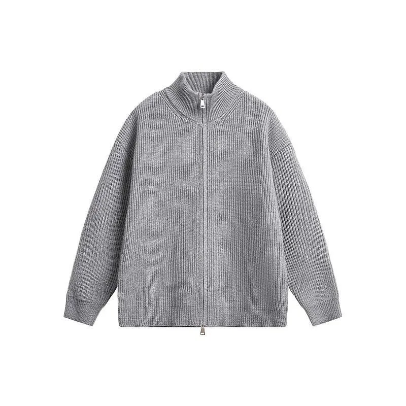 Unisex Grobstrick-Zipjacke mit Stehkragen und Zwei-Wege-Reißverschluss Nord Taschen