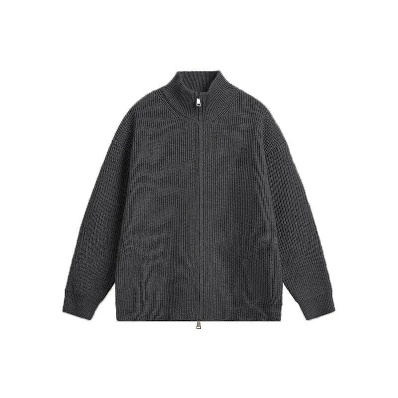 Unisex Grobstrick-Zipjacke mit Stehkragen und Zwei-Wege-Reißverschluss Nord Taschen