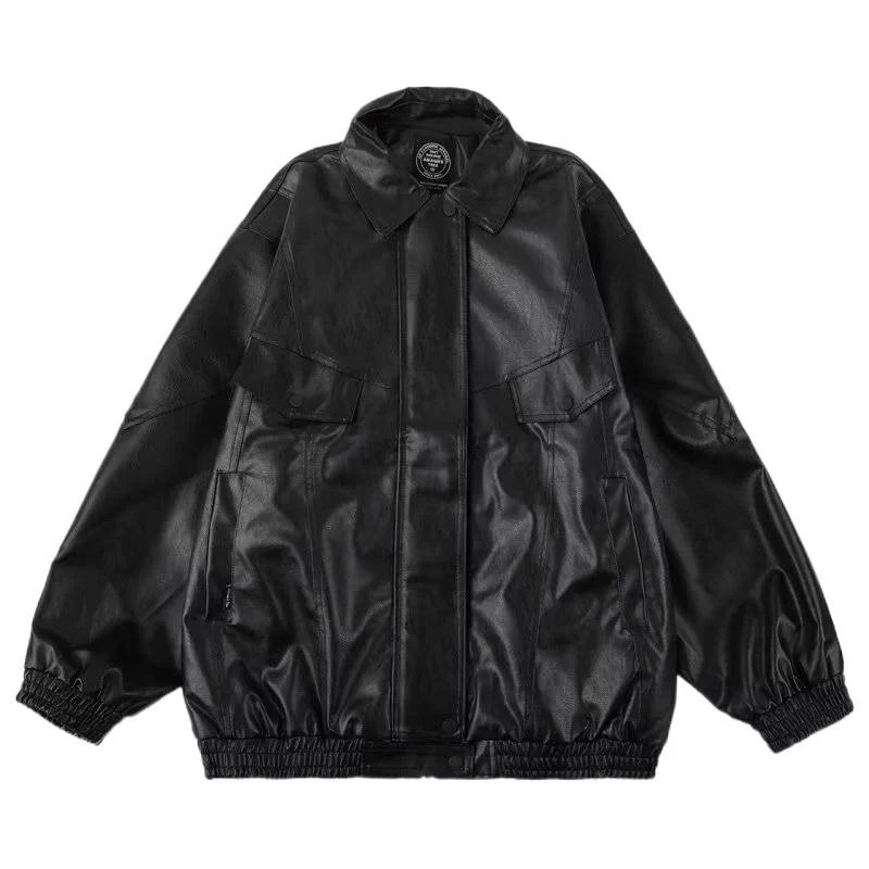 Herren Oversized Kunstleder Bomberjacke mit Pattentaschen Nord Taschen