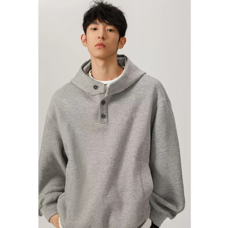 Herren Oversized Kapuzenpullover mit 3‑Knopf‑Leiste und seitlichen Eingrifftaschen Nord Taschen