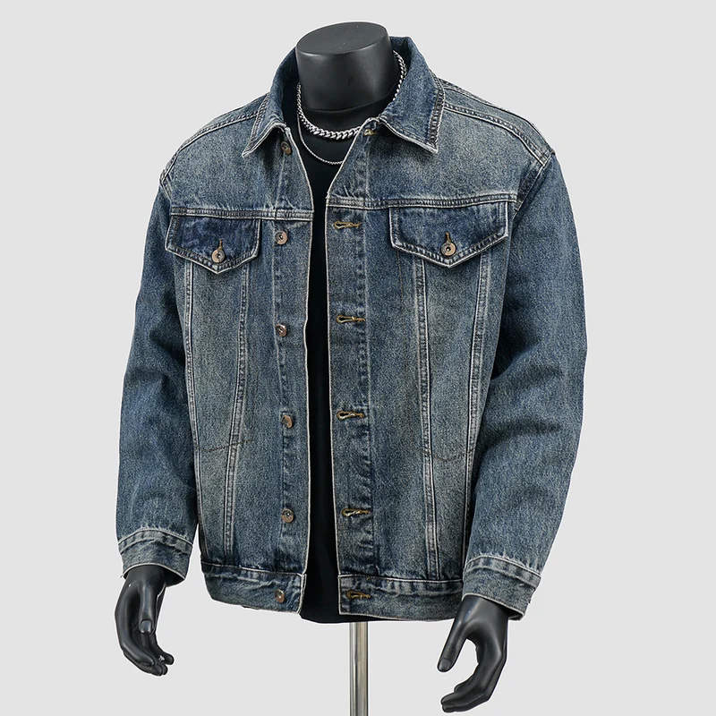 Herren Oversized Jeansjacke mit Used-Waschung und Destroy-Details Nord Taschen
