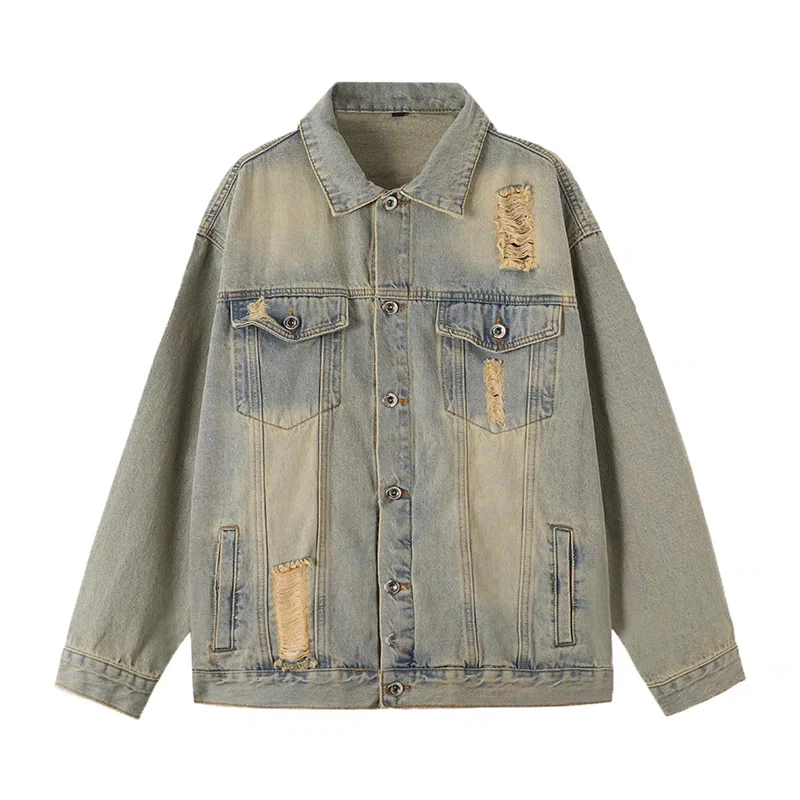 Herren Oversized Jeansjacke mit Used-Waschung und Destroy-Details Nord Taschen