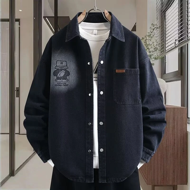 Herren Oversized Denim-Hemdjacke im Relaxed-Worker-Style mit Brusttasche und Druckknöpfen Nord Taschen