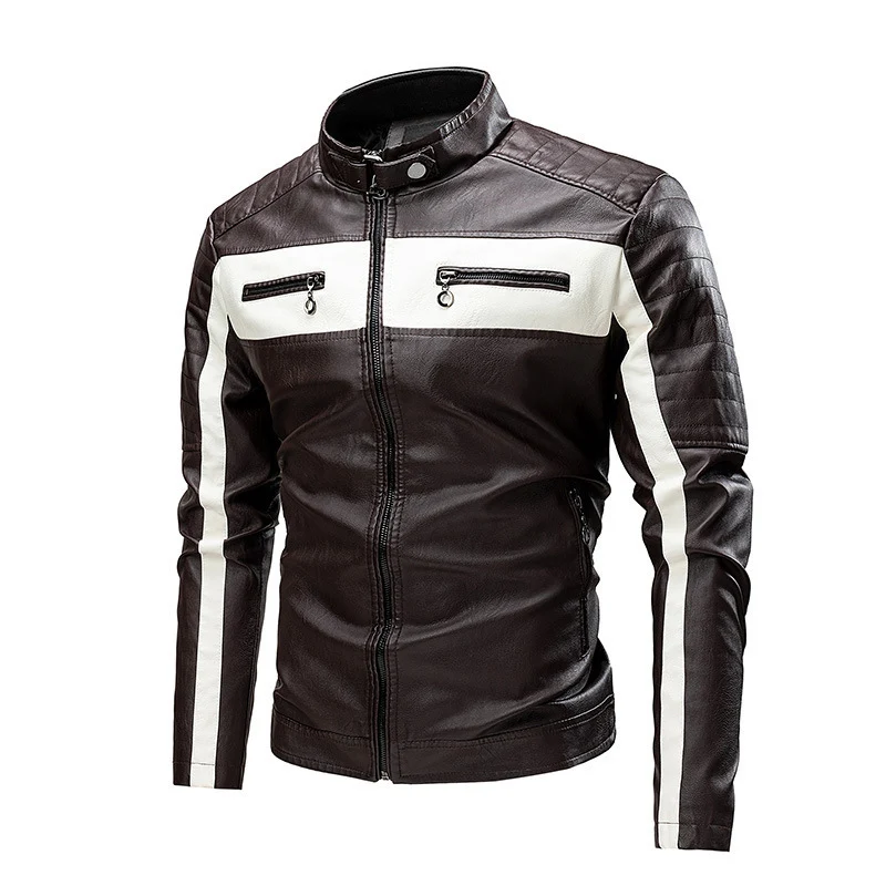 Herren Gesteppte Bikerjacke aus Kunstleder mit Kontraststreifen und Stehkragen Nord Taschen