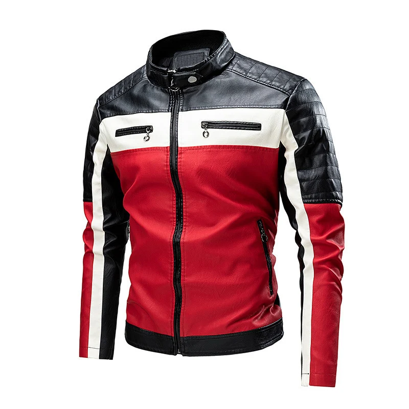 Herren Gesteppte Bikerjacke aus Kunstleder mit Kontraststreifen und Stehkragen Nord Taschen