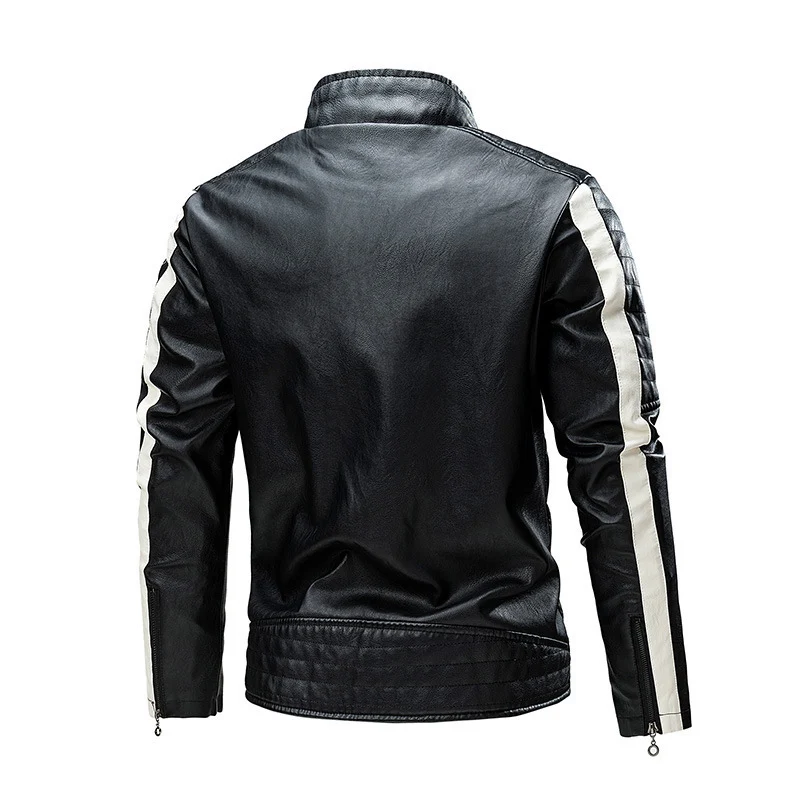 Herren Gesteppte Bikerjacke aus Kunstleder mit Kontraststreifen und Stehkragen Nord Taschen