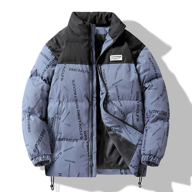 Herren Gepolsterte Steppjacke mit grafischem Schrift-Print, Stehkragen und verstellbarem Saum Nord Taschen