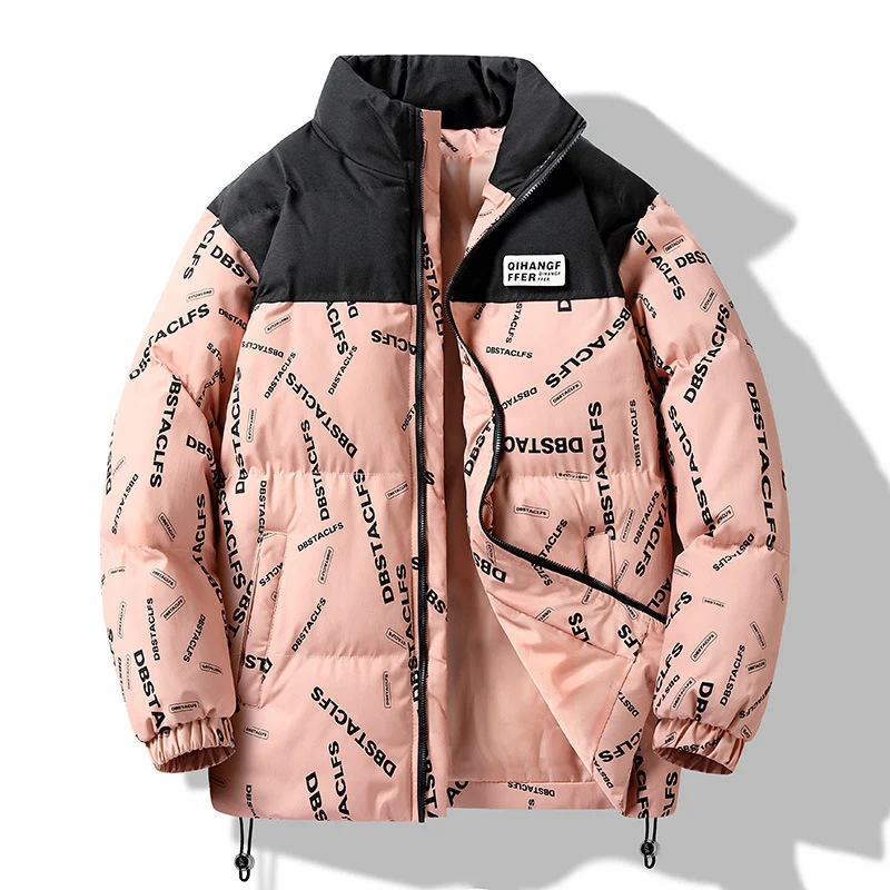 Herren Gepolsterte Steppjacke mit grafischem Schrift-Print, Stehkragen und verstellbarem Saum Nord Taschen
