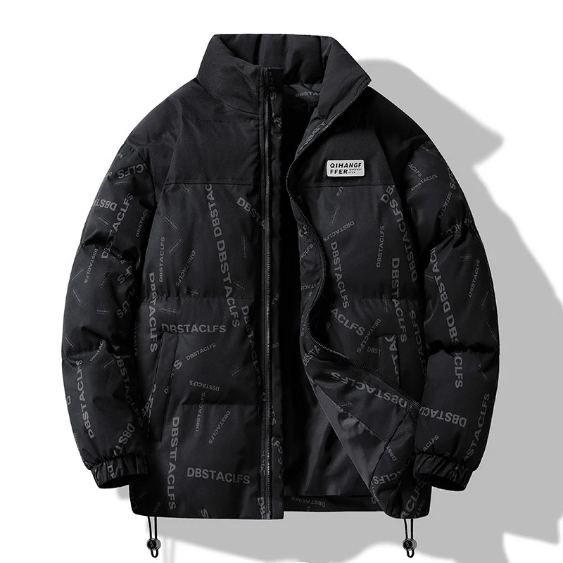 Herren Gepolsterte Steppjacke mit grafischem Schrift-Print, Stehkragen und verstellbarem Saum Nord Taschen