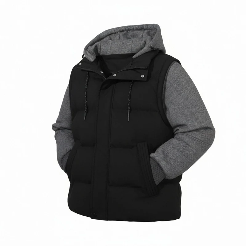 Herren Gepolsterte Hybrid-Kapuzenweste mit Sweatärmeln und Steppkörper Nord Taschen