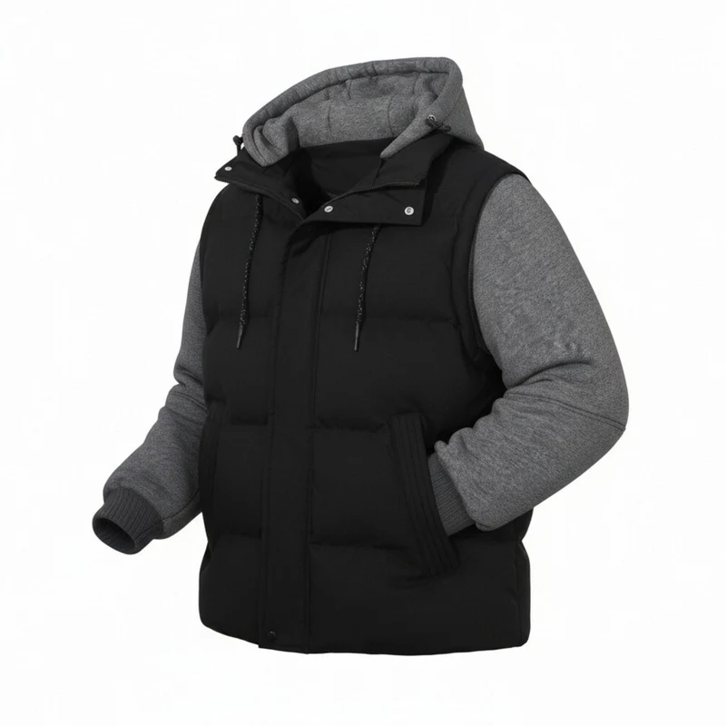 Herren Gepolsterte Hybrid-Kapuzenweste mit Sweatärmeln und Steppkörper Nord Taschen