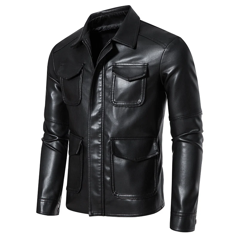 Herren Field-Jacke in glatter Lederoptik mit Pattentaschen und schlanker Passform Nord Taschen