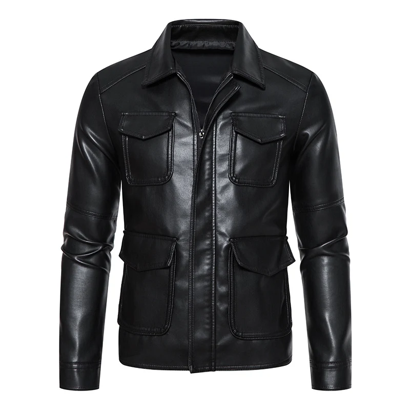 Herren Field-Jacke in glatter Lederoptik mit Pattentaschen und schlanker Passform Nord Taschen