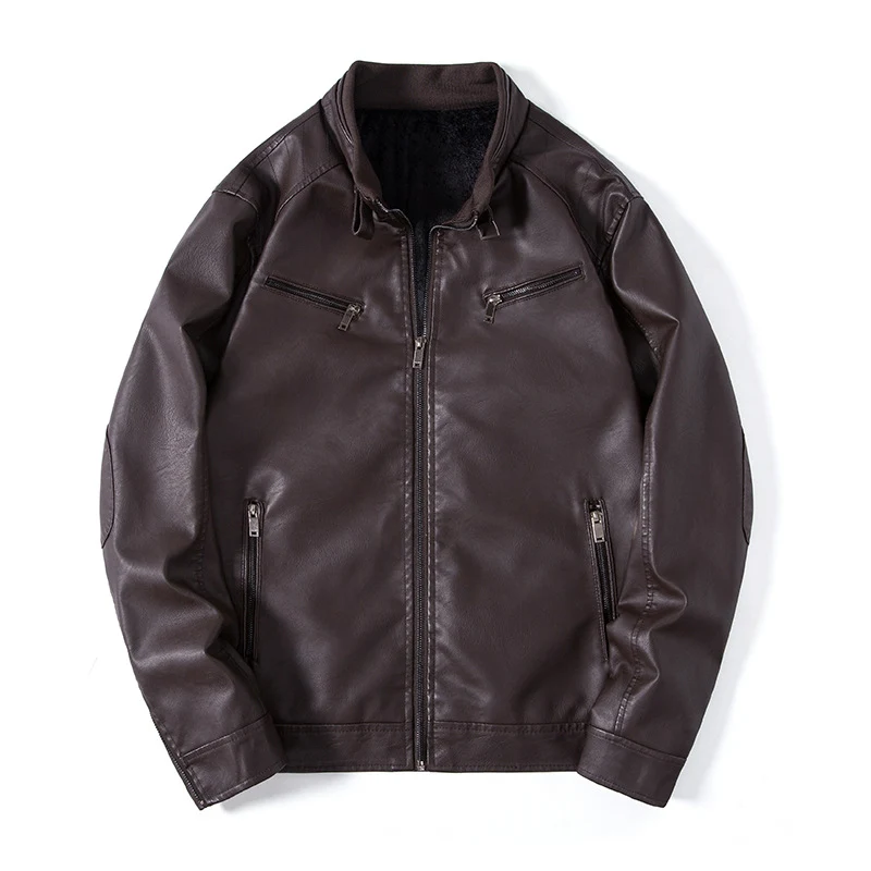 Herren Elegante Kunstleder‑Blousonjacke mit Stehkragen, Reißverschlusstaschen und wärmendem Innenfutter Nord Taschen