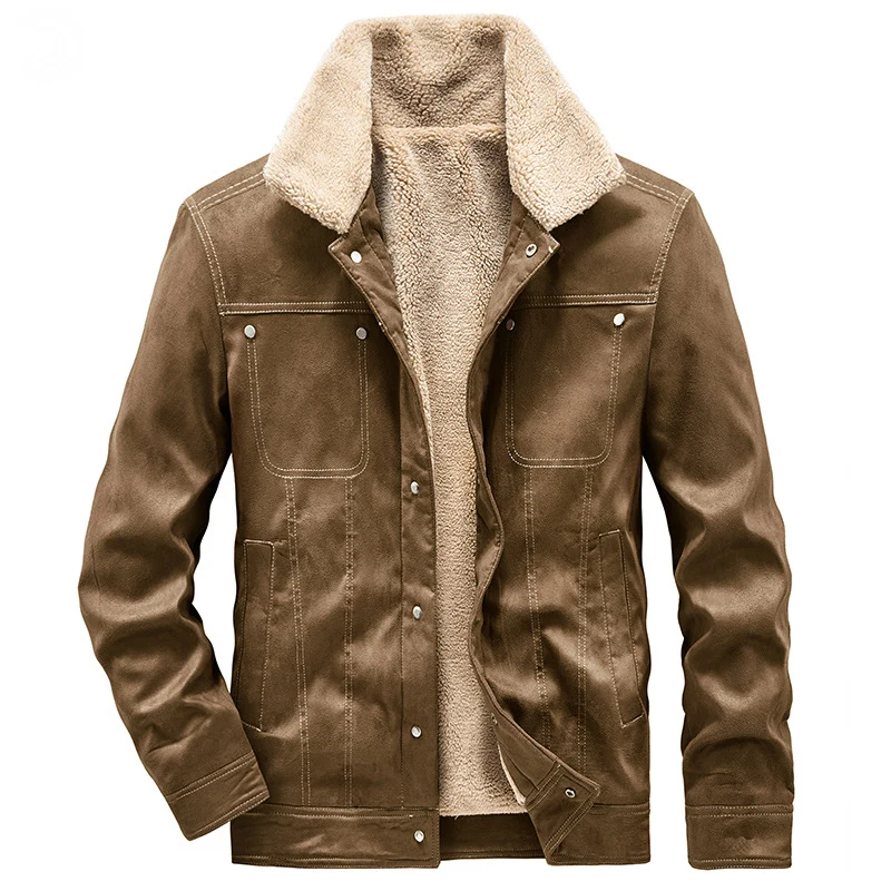 Herren Gefütterte Truckerjacke in Wildlederoptik mit Sherpa-Kragen Nord Taschen