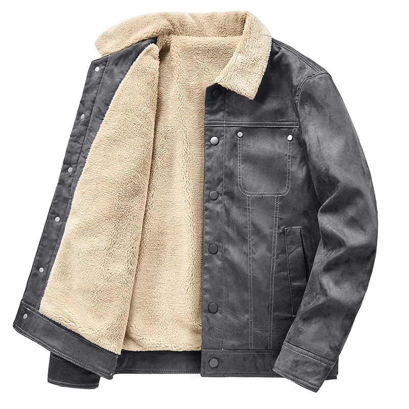 Herren Gefütterte Truckerjacke in Wildlederoptik mit Sherpa-Kragen Nord Taschen