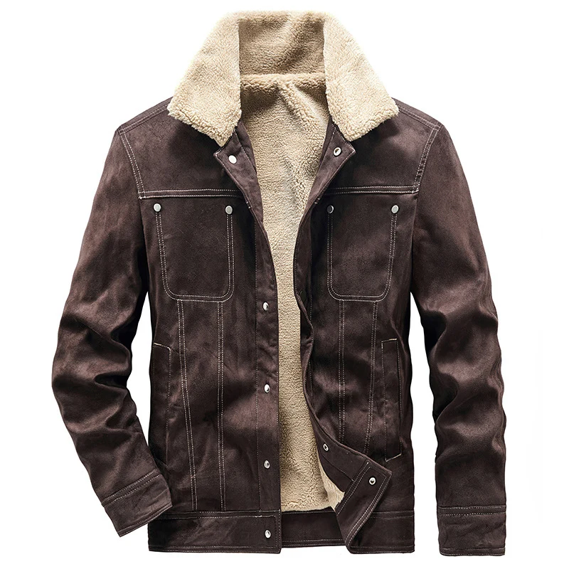 Herren Gefütterte Truckerjacke in Wildlederoptik mit Sherpa-Kragen Nord Taschen