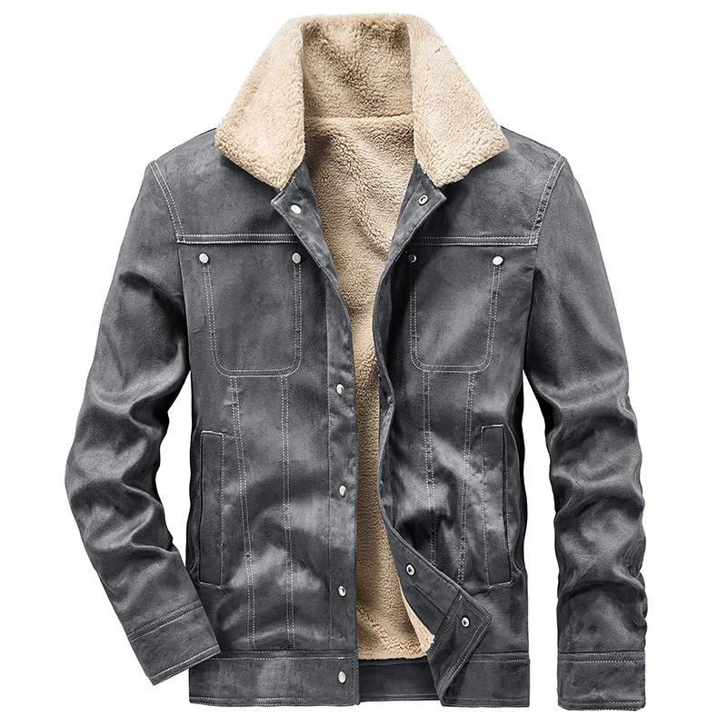 Herren Gefütterte Truckerjacke in Wildlederoptik mit Sherpa-Kragen Nord Taschen