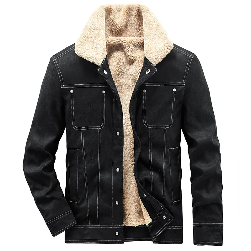 Herren Gefütterte Truckerjacke in Wildlederoptik mit Sherpa-Kragen Nord Taschen