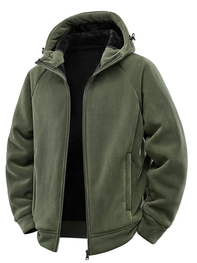 Herren Gefütterte Kapuzen-Fleecejacke mit Teddyfutter und durchgehendem Reißverschluss Nord Taschen