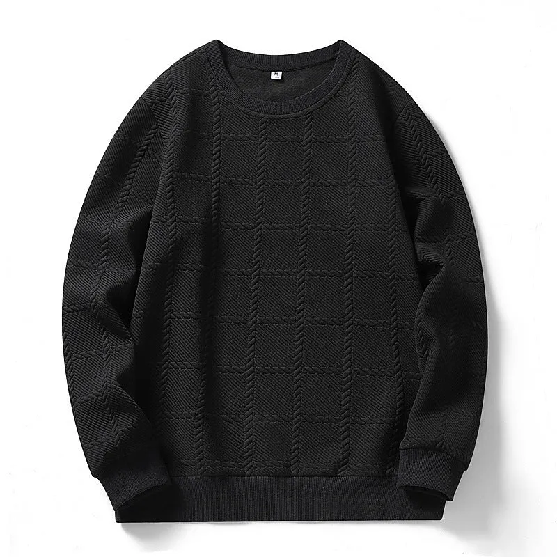 Herren Feinstrukturierter Rundhals‑Strickpullover mit Karomuster und lässigem Schnitt Nord Taschen